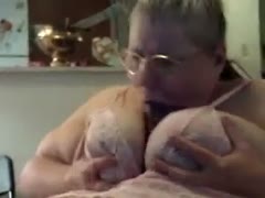 Horny and slutty older fattie engulfing a sextoy on livecam 